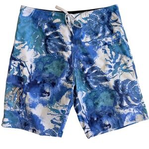 Rusty Mens Blue White Abstract Board Shorts Size 36 Surf Swim Trunks